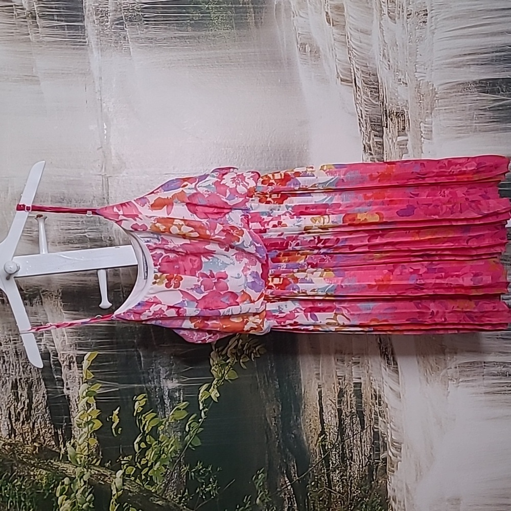 Bailey Girl Womens Medium pink floral pleated flowy feminine chiffon dress